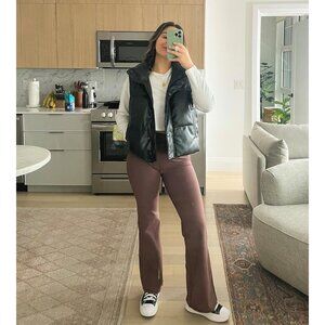 Faux Leather Puffer Vest in Black